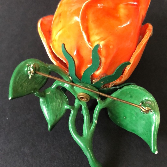 Vintage Painted Metal Rose Flower Brooch Enamel Antique - Picture 4 of 9